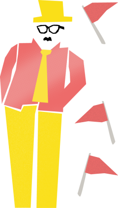 Illustrative graphic of a faceless person surrounded by red flags